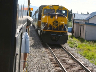 Warren checks out the other train.