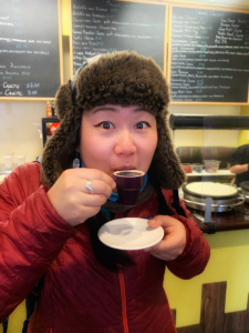 enjoy a hot coffee in wintertime in fairbanks the crepery cafe